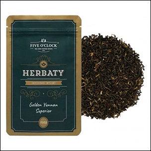 Czarna herbata Golden Yunnan w liściach w torebce marki Five O’Clock Herbaty