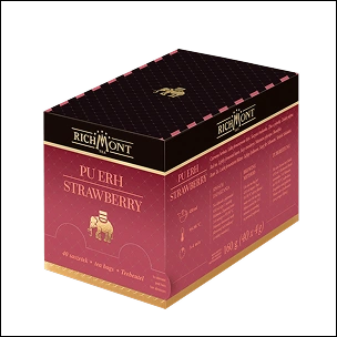 Puer z truskawkami w ekskluzywnym pudełku, herbata aromatyzowana